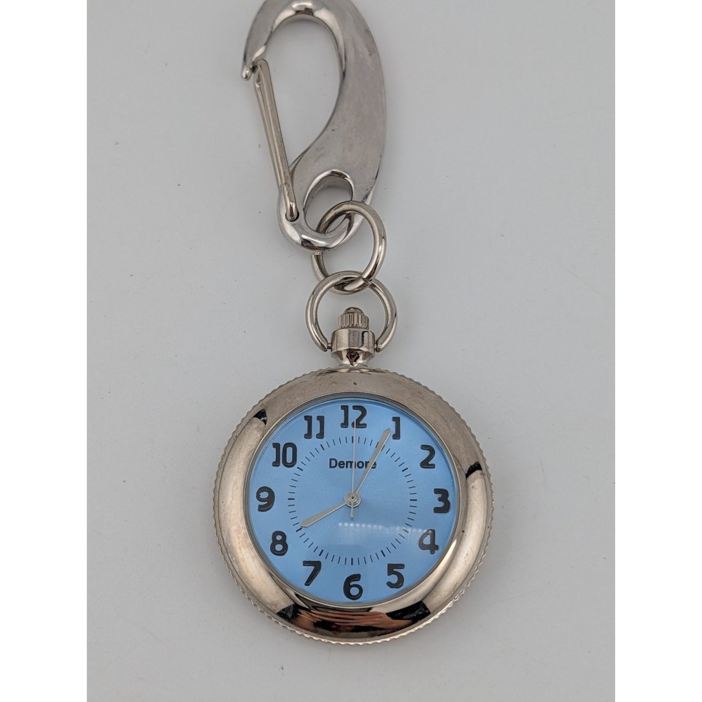 Demore Key Ring Watch Silver 42mm Case Blue Dial- New Battery